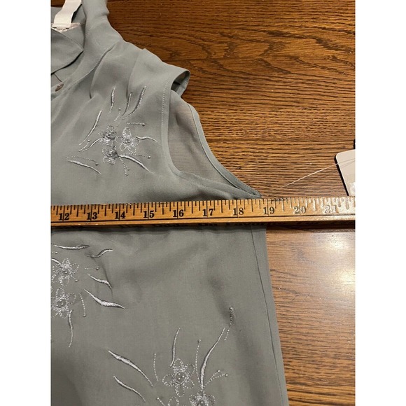Jones & Co 100% Silk Slate Embroidered Tahiti Sleeveless Blouse Sz 6 New NWT - Picture 2 of 8